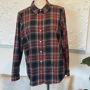 J Jill Button Up Top Blouse Shirt Women Plaid Multicolor Cotton Sz M Petite